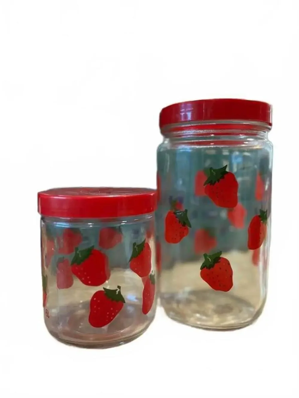 Vintage 1970/1980s Glass Strawberry Canisters (2)